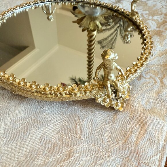 Hollywood Regency Cherub Footed Vanity Mirror/Tray - Picture 7 of 17